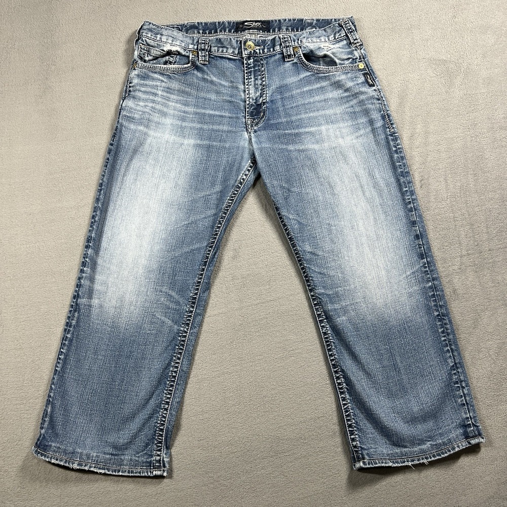 Silver Jeans Mens 38x27 * Blue Zac Relaxed Straight Medium Wash Stretch Denim